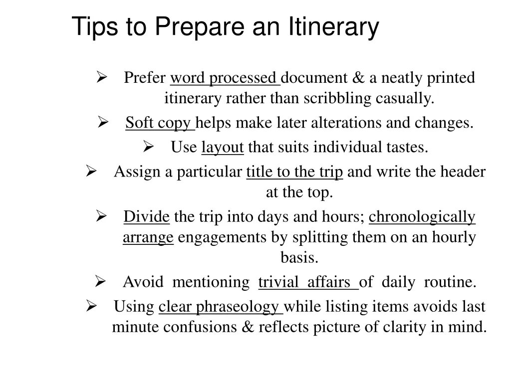 tips to prepare an itinerary