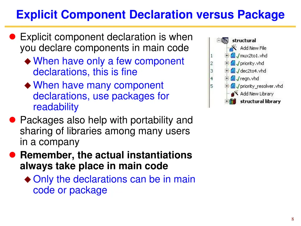 explicit component declaration versus package
