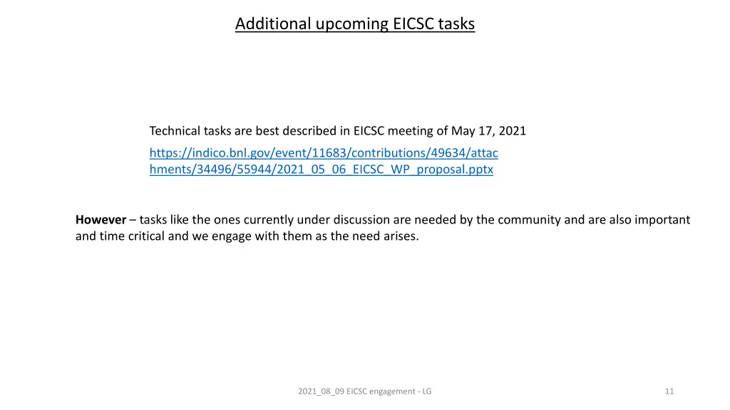 additional upcoming eicsc tasks