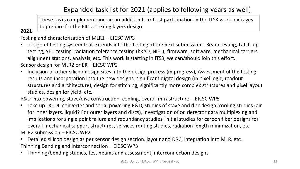 expanded task list for 2021 applies to following