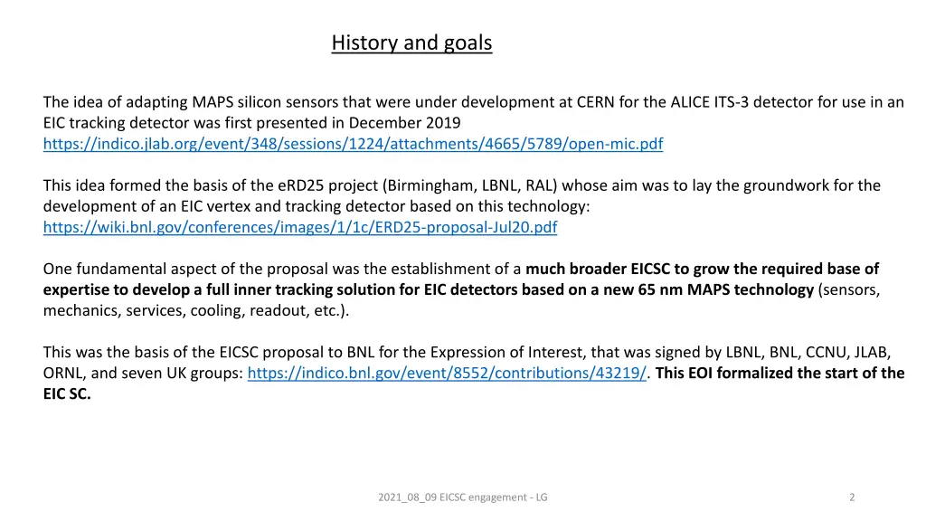 history and goals