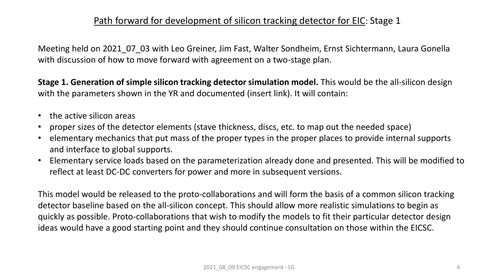 path forward for development of silicon tracking