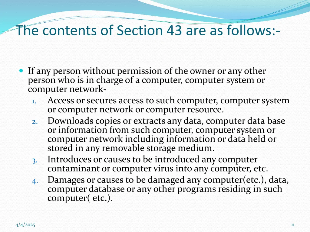 the contents of section 43 are as follows