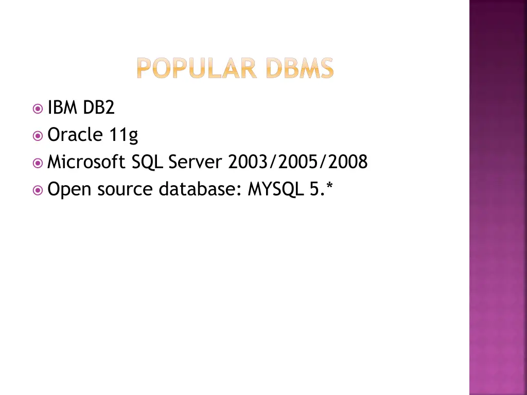 popular dbms