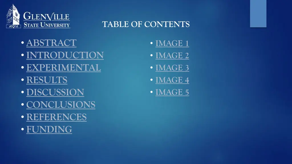 table of contents