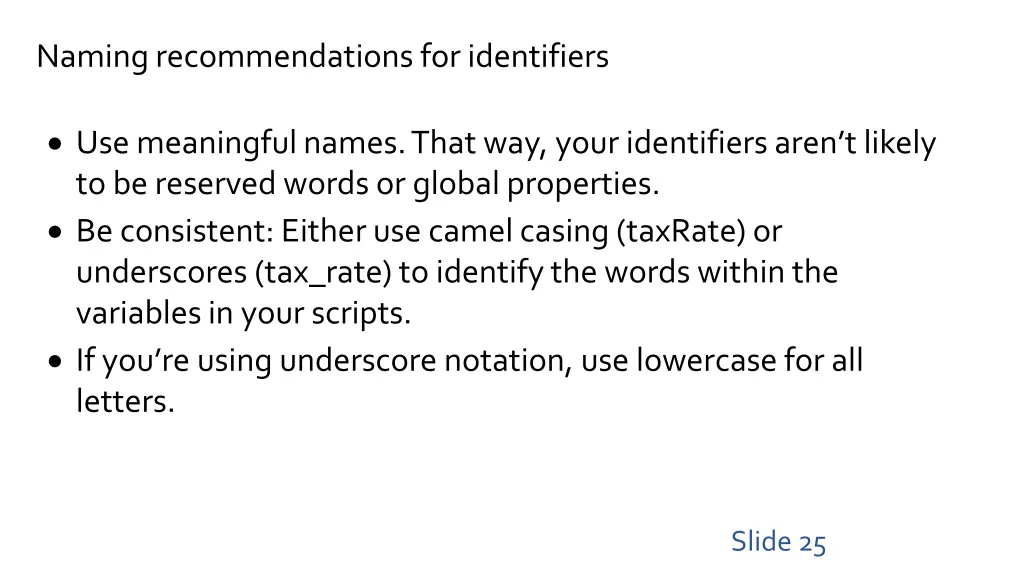 naming recommendations for identifiers
