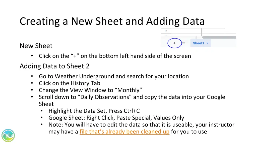 creating a new sheet and adding data