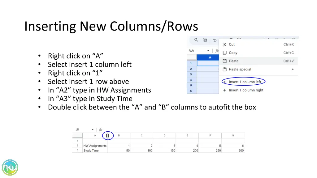 inserting new columns rows