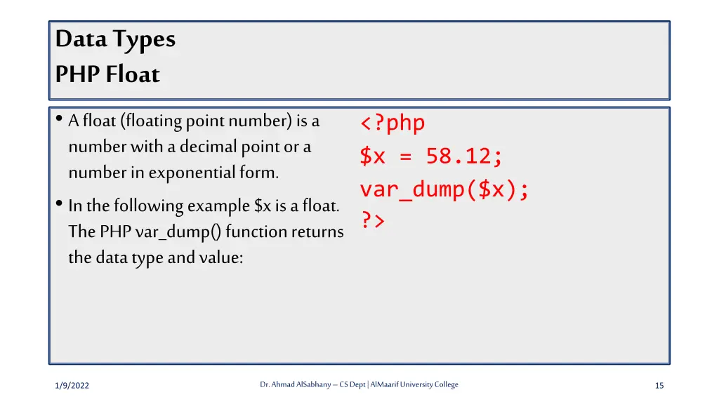data types php float a float floating point