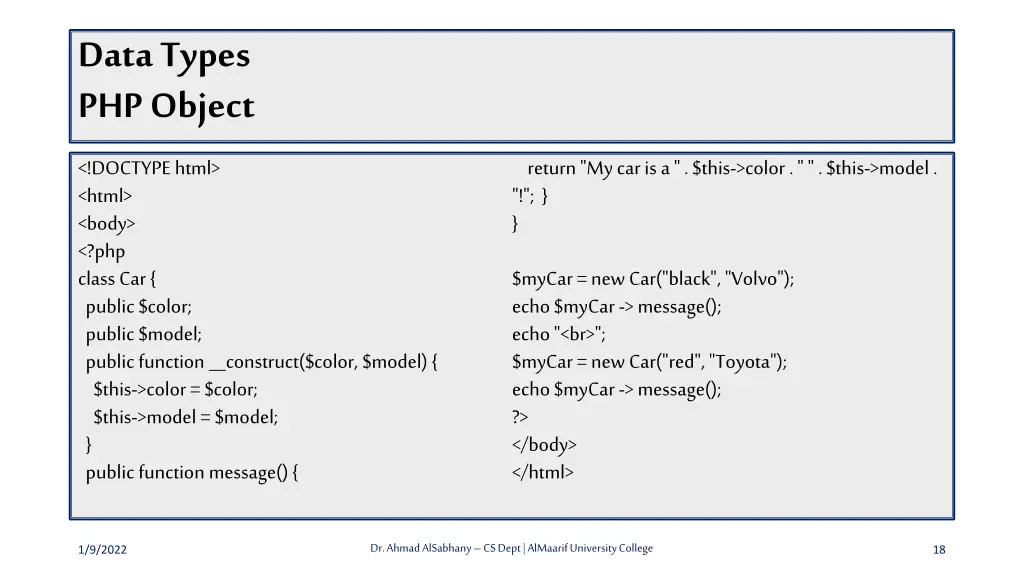 data types php object doctype html html body