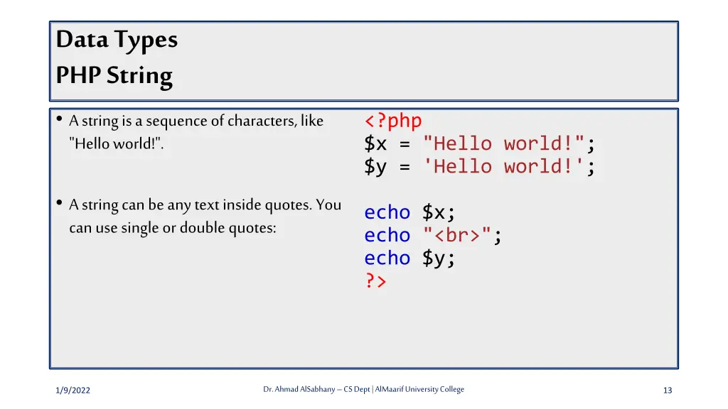 data types php string a string is a sequence