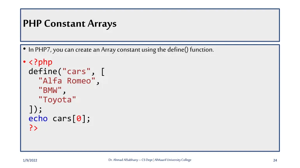 php constant arrays