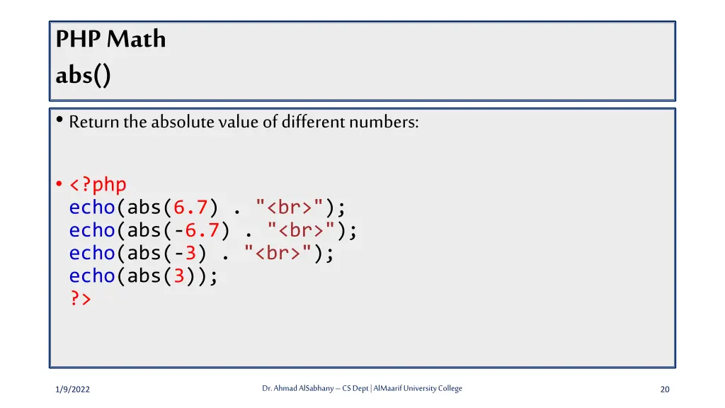 php math abs return the absolute value