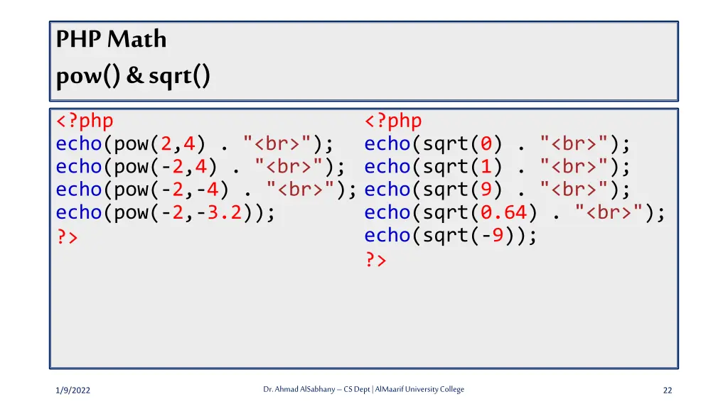 php math pow sqrt