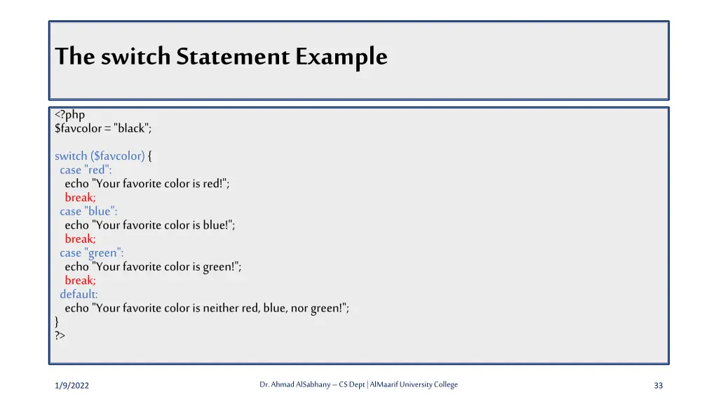 the switch statement example