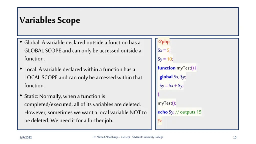 variables scope