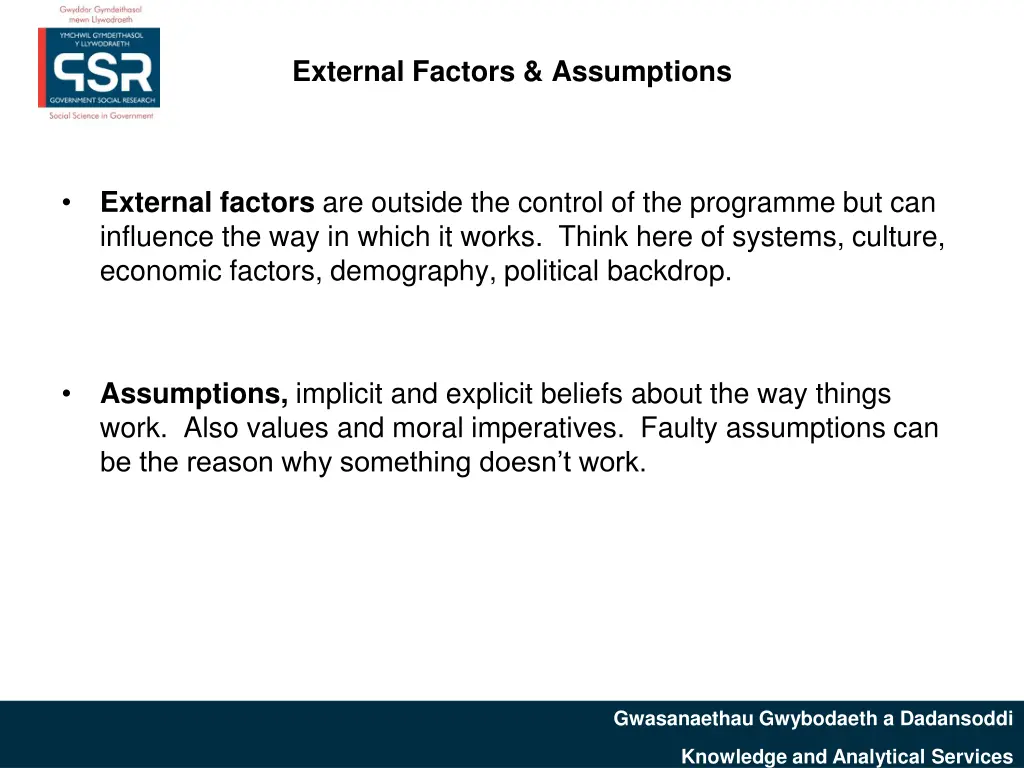 external factors assumptions