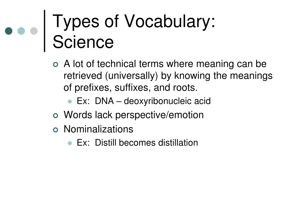 types of vocabulary science