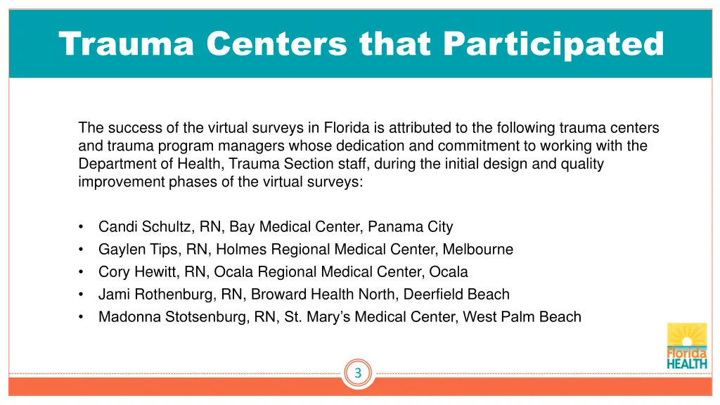 trauma centers that participated