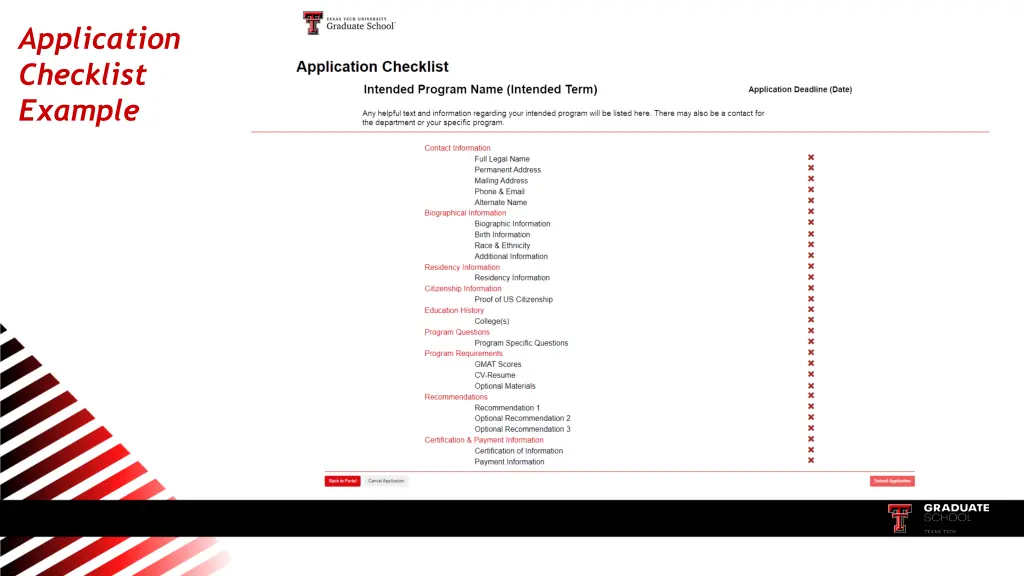 application checklist example