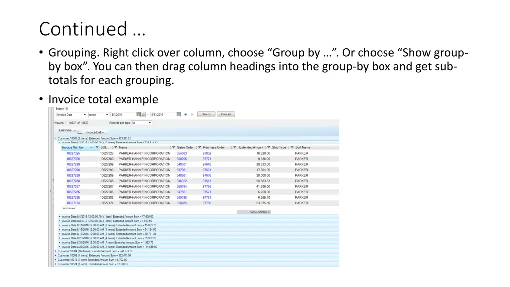 continued grouping right click over column choose