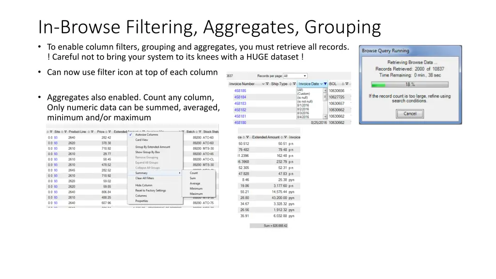 in browse filtering aggregates grouping to enable