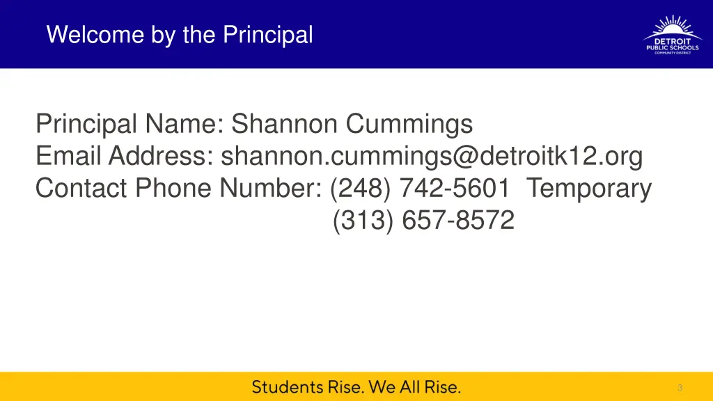 welcome by the principal