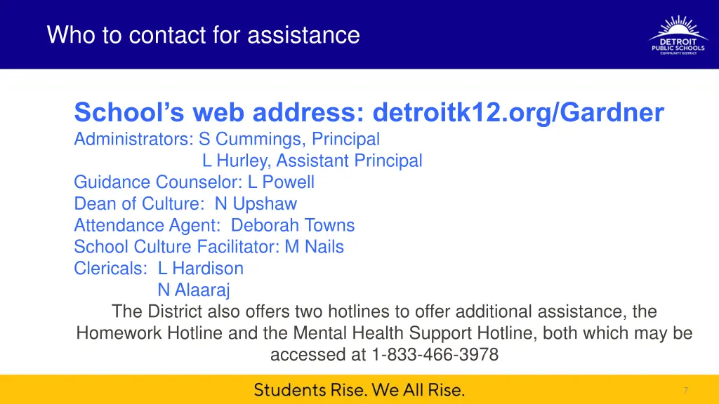 who to contact for assistance
