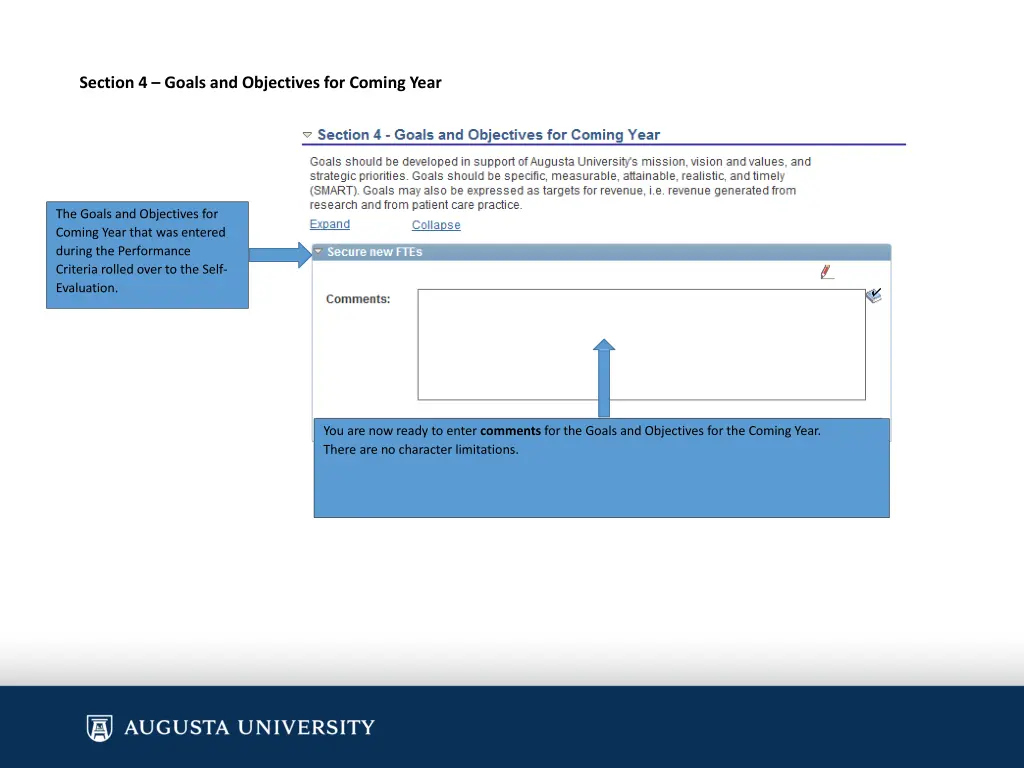 section 4 goals and objectives for coming year