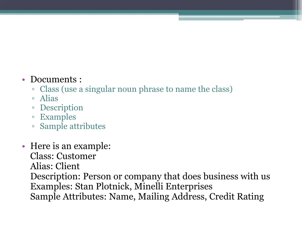 documents class use a singular noun phrase
