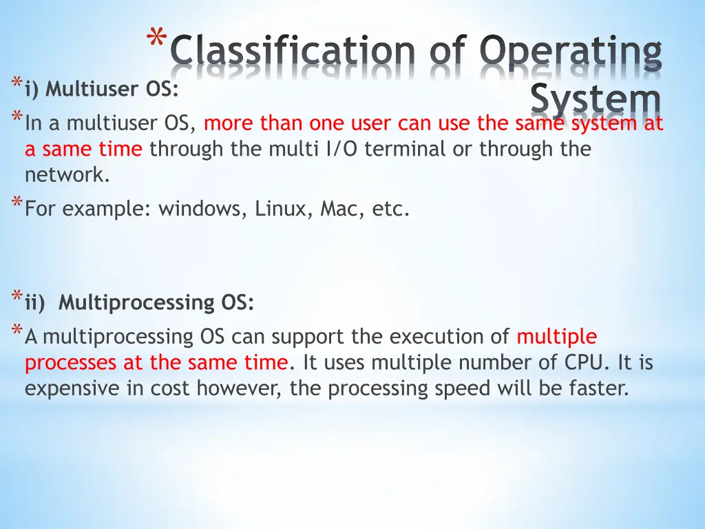 classification of operating i multiuser