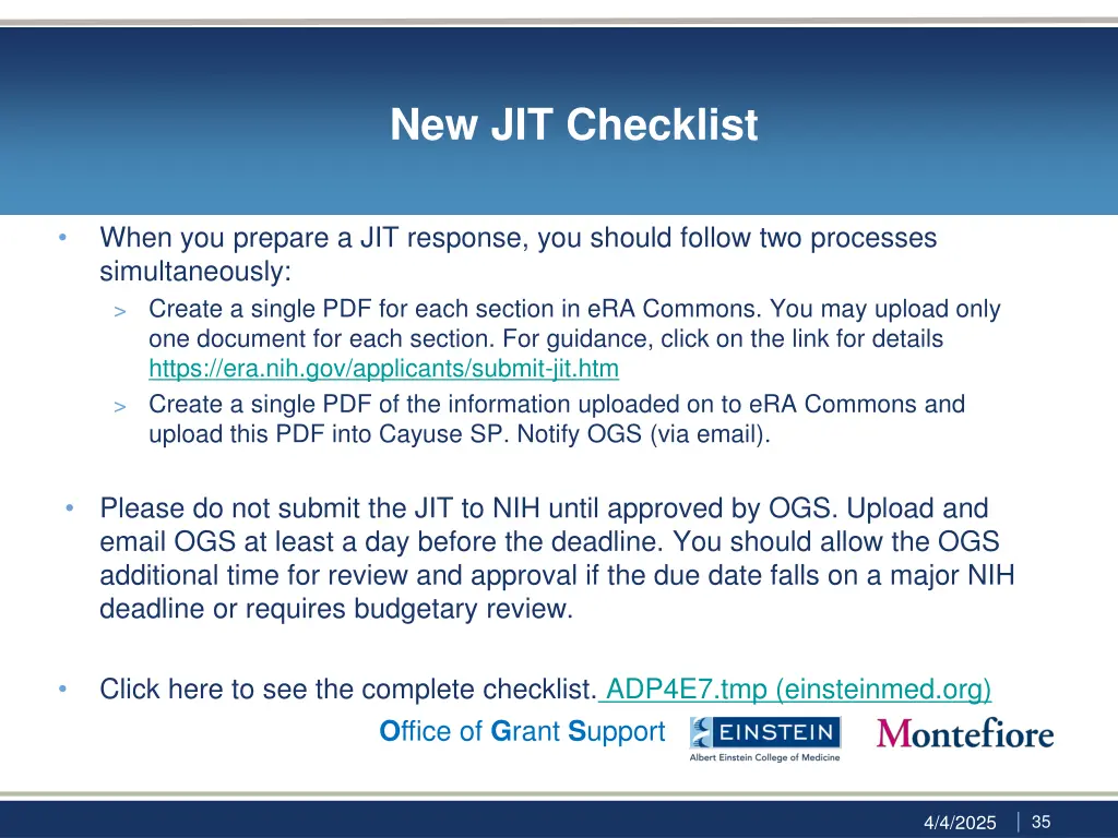 new jit checklist