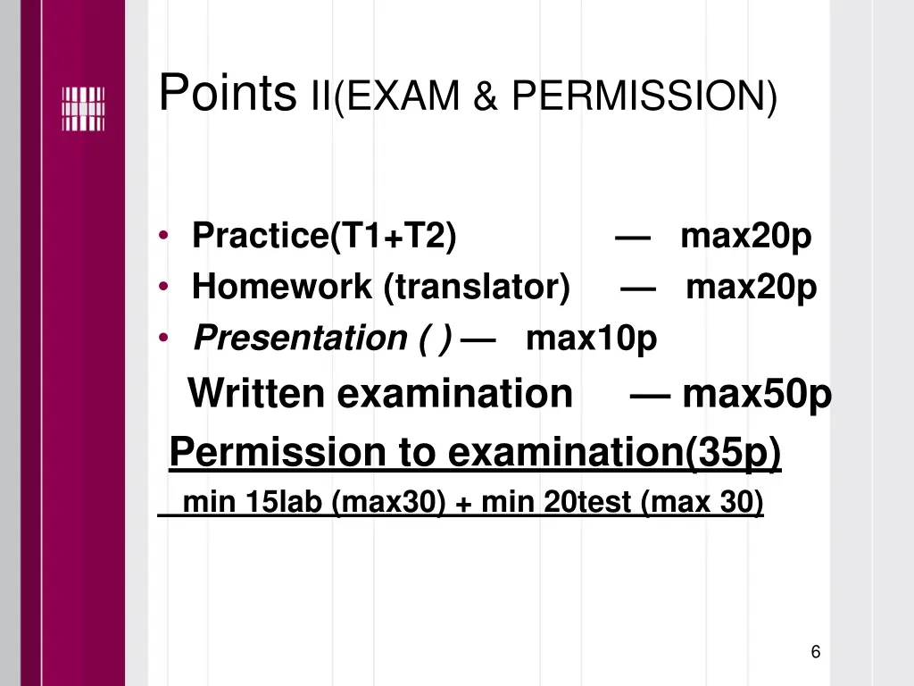 points ii exam permission