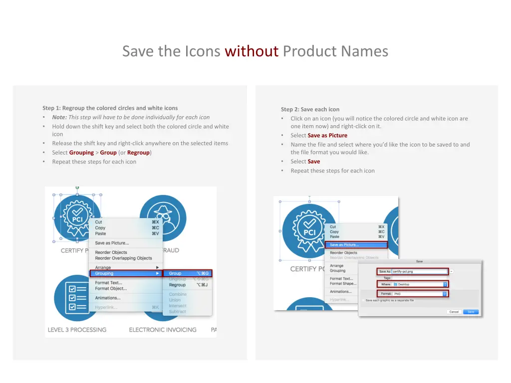 save the icons without product names