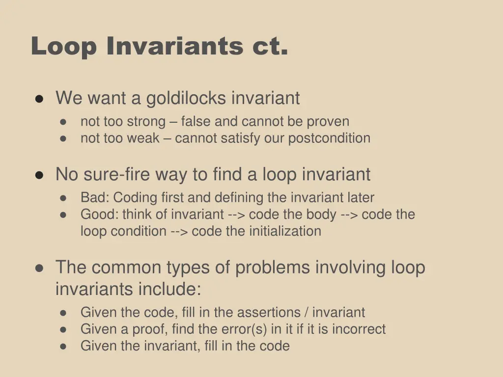 loop invariants ct