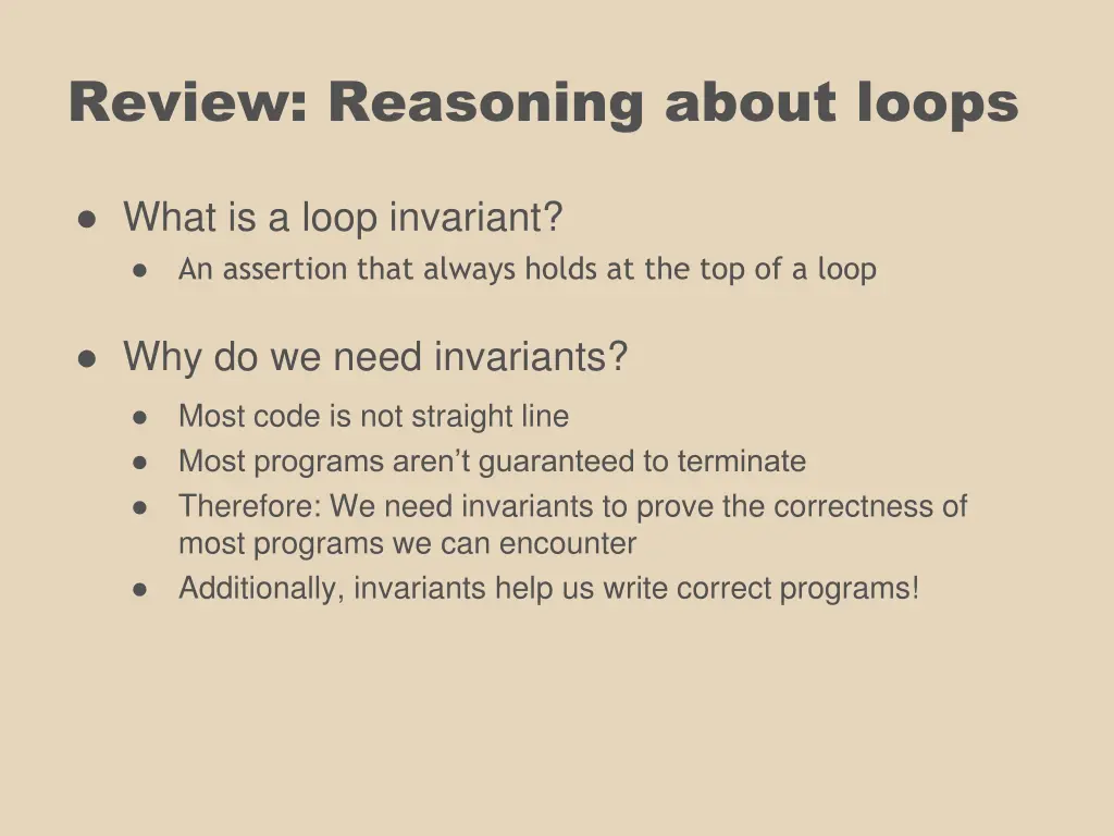 review reasoning about loops