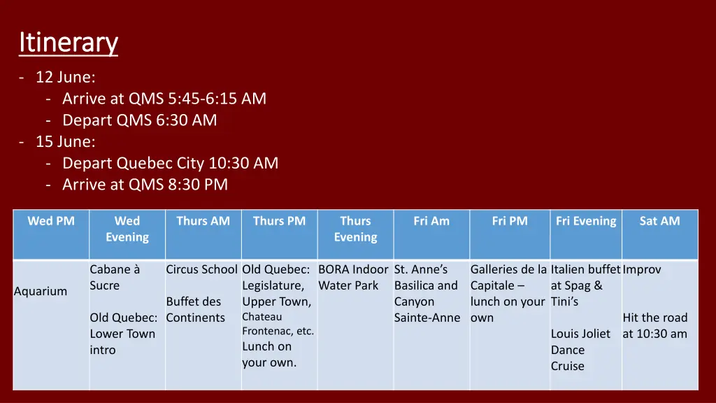 itinerary itinerary