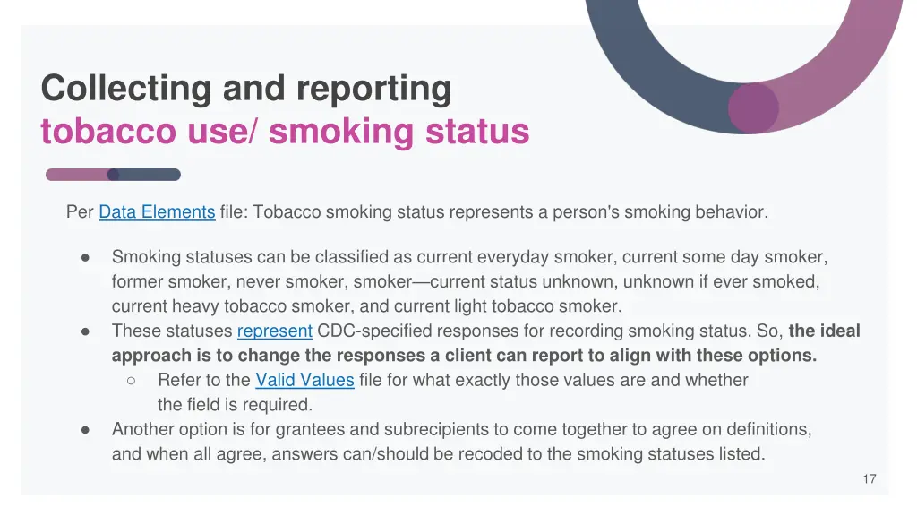 collecting and reporting tobacco use smoking