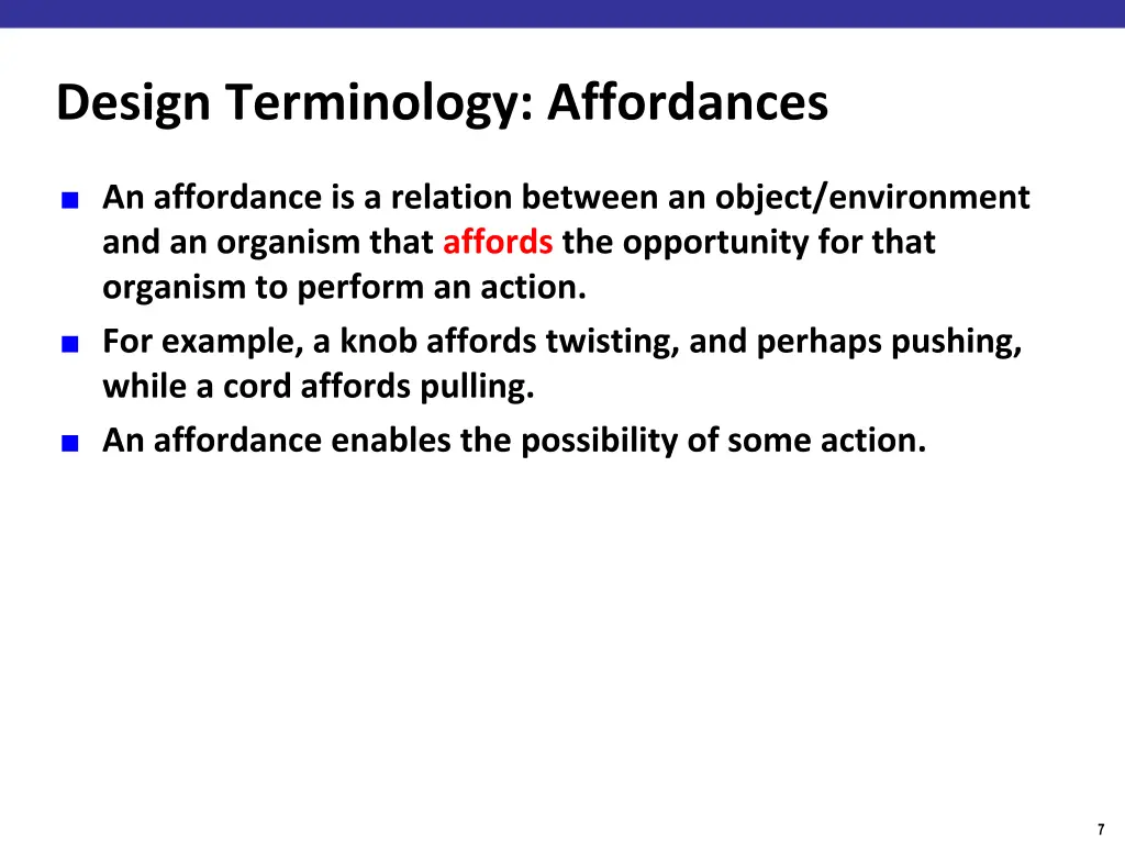 design terminology affordances