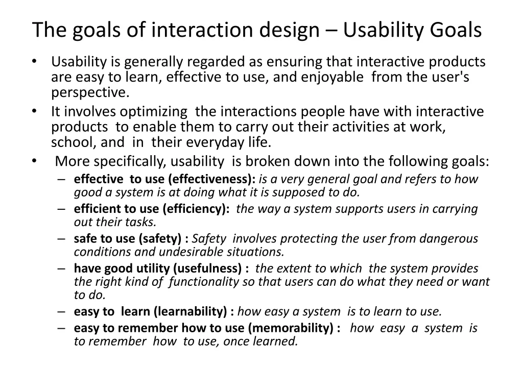 the goals of interaction design usability goals