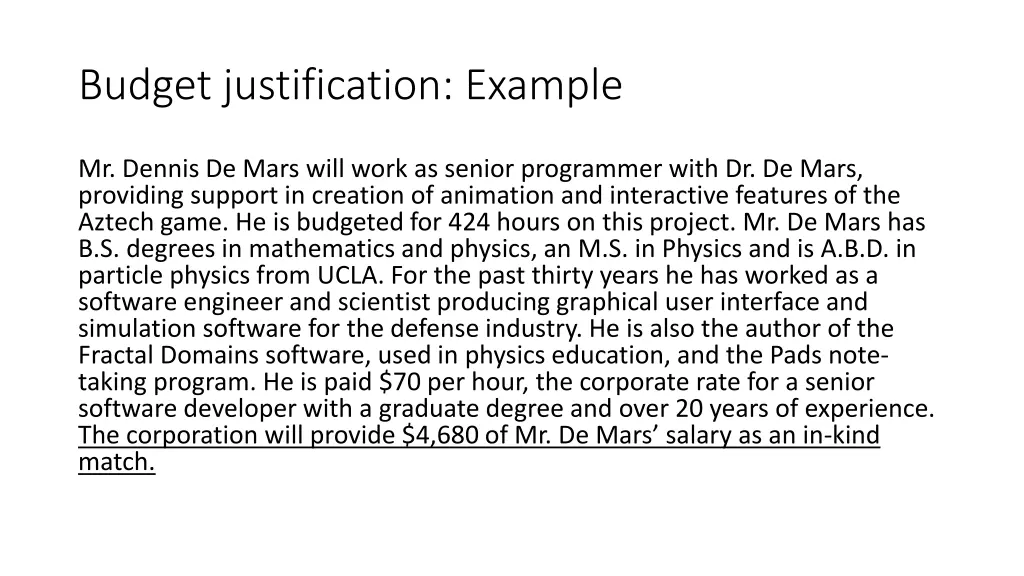 budget justification example