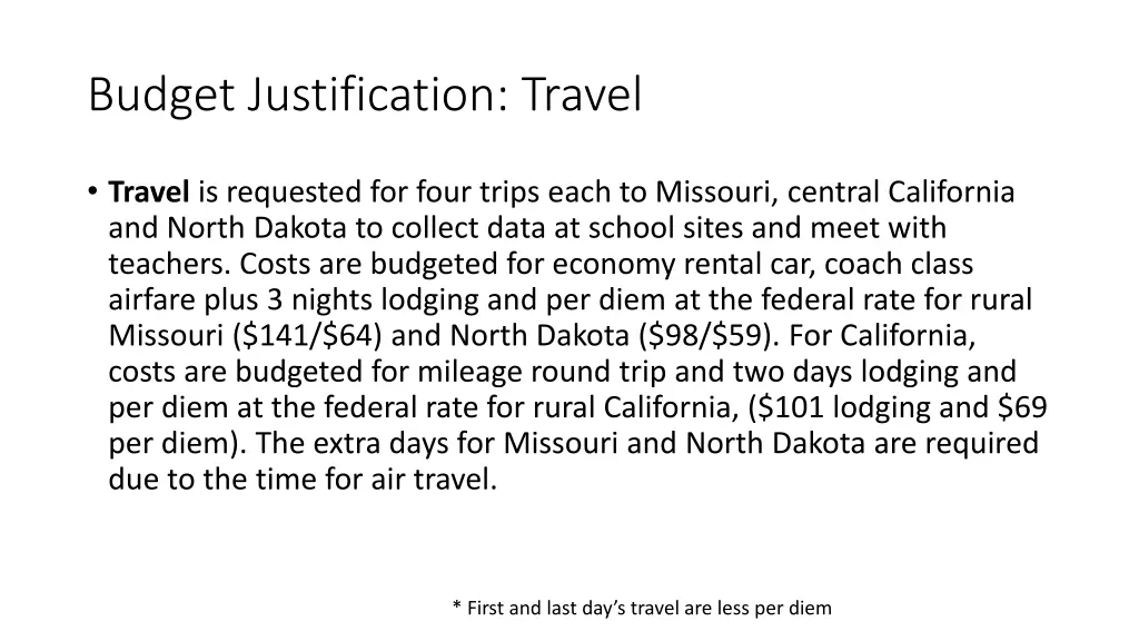 budget justification travel