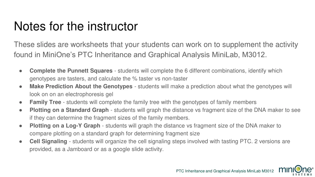 notes for the instructor