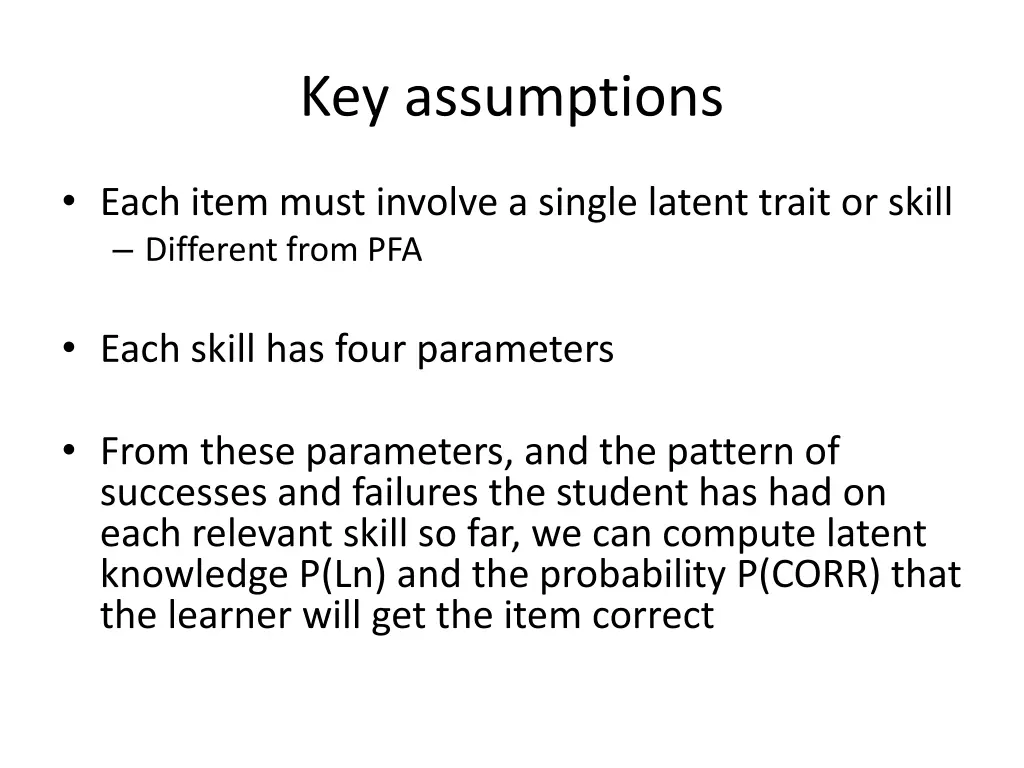 key assumptions