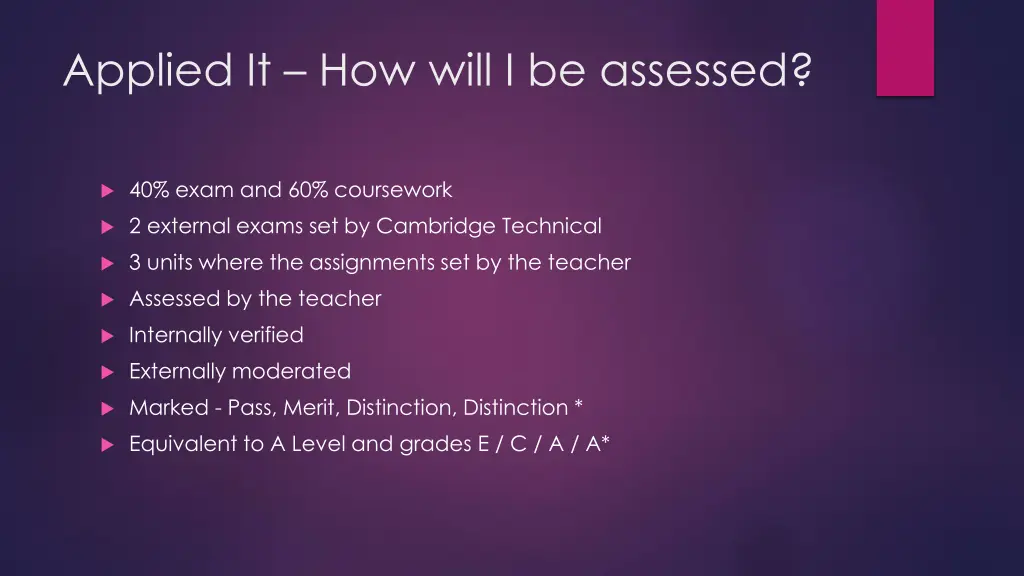 applied it how will i be assessed