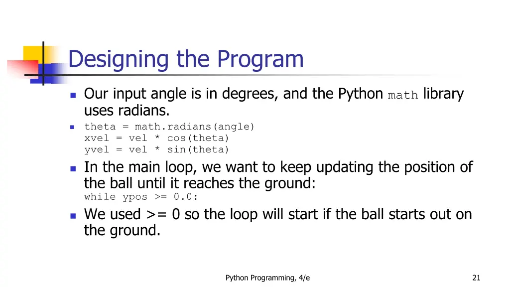 designing the program 6