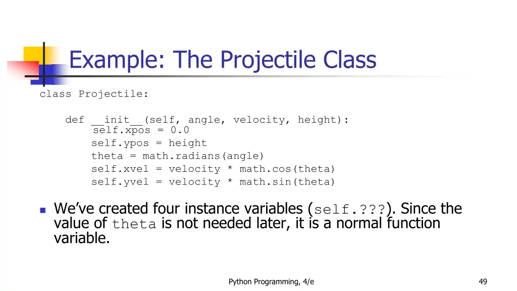 example the projectile class 2
