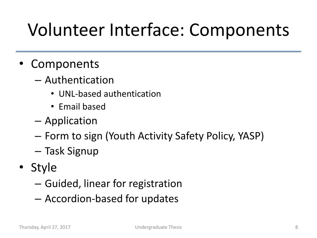 volunteer interface components