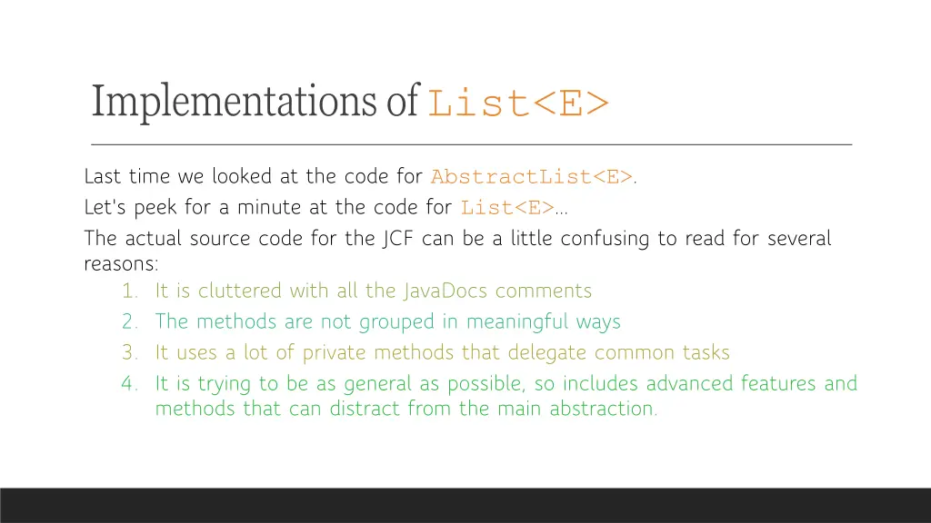implementations of list e