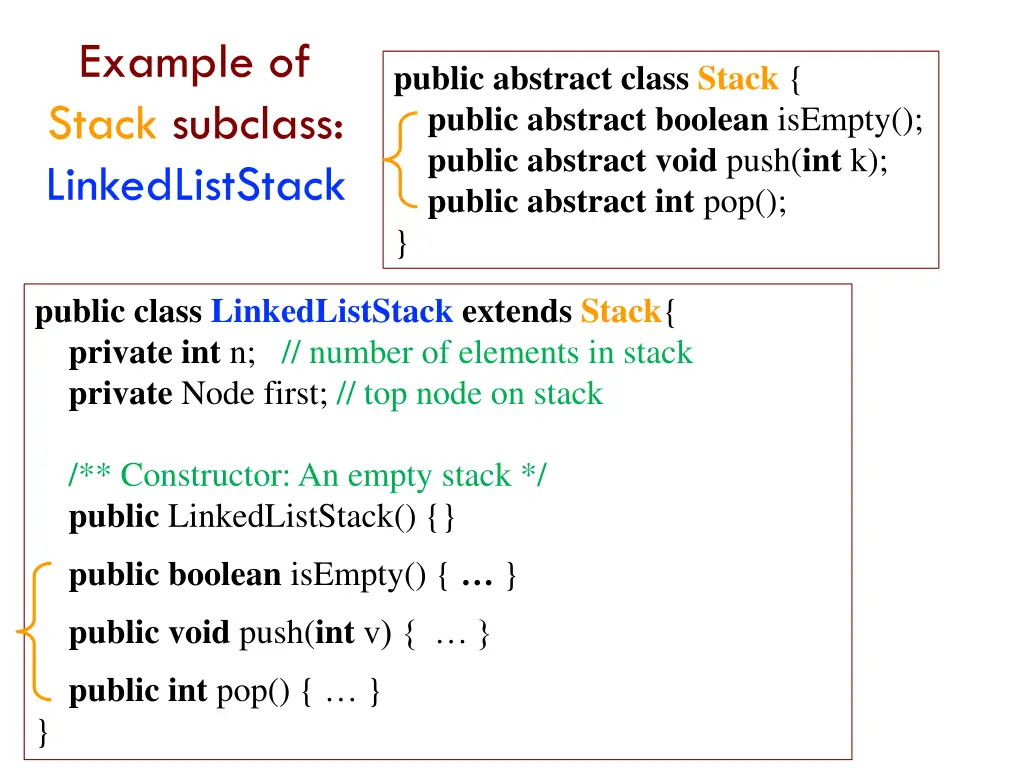 example of stack subclass linkedliststack